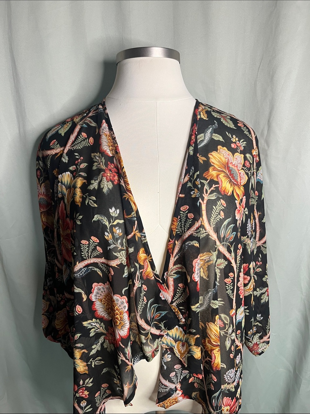 Karen Kane Floral Black Wrap Women's 0X
